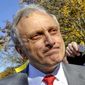 Carl Paladino listens during a media briefing, Oct. 31, 2010, in Old Bethpage, N.Y. Paladino, Republican candidate for Congress in New York, said in an interview on Saturday, Aug. 13, 2022  that U.S. Attorney General Merrick Garland &quot;should be executed,&quot; before later clarifying that he wasn&#39;t being serious. (AP Photo/Kathy Kmonicek, File)