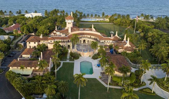 An aerial view of former President Donald Trump&#39;s Mar-a-Lago estate is seen, Aug. 10, 2022, in Palm Beach, Fla. (AP Photo/Steve Helber) ** FILE **