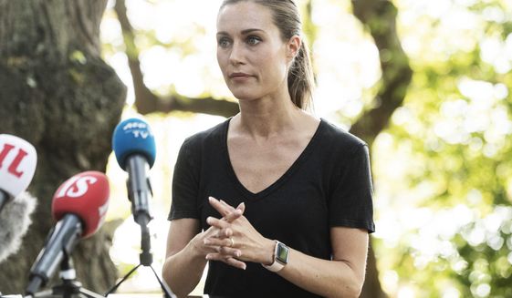 Prime minister of Finland Sanna Marin holds a press conference in Helsinki, Finland, Aug. 19, 2022. Marin, who in December 2019 became Finland’s youngest prime minister ever, said Friday she has taken a drug test “for her own legal protection” after a video was leaked of her at her private party dancing and mimicking singing. (Roni Rekomaa/Lehtikuva via AP)