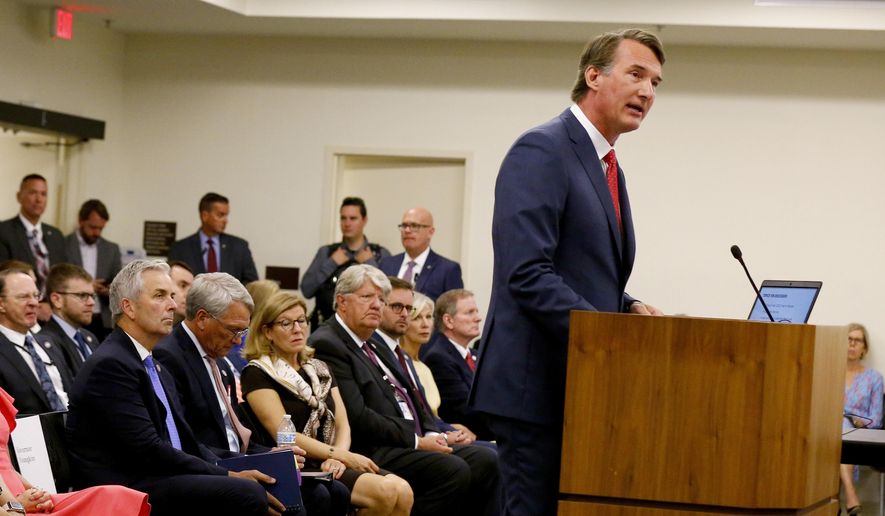 Virginia Gov. Glenn Youngkin spoke at a joint meeting of the House Appropriations, House Finance and Senate Finance &amp;amp; Appropriations Committees at Pocahontas Building in Richmond, Va., on Friday, Aug. 19, 2022. (Daniel Sangjib Min/Richmond Times-Dispatch via AP)