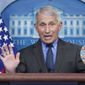 Dr. Anthony Fauci, director of the National Institute of Allergy and Infectious Diseases, speaks during a press briefing at the White House, on April 13, 2021, in Washington. Fauci, the nation&#x27;s top infectious disease expert who became a household name, and the subject of partisan attacks, during the COVID-19 pandemic, announced Monday he will depart the federal government in December after more than 5 decades of service. (AP Photo/Patrick Semansky, File)