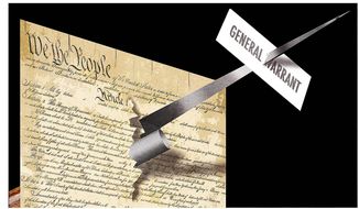 Illustration on general warrants and the Constitution by Alexander Hunter/The Washington times