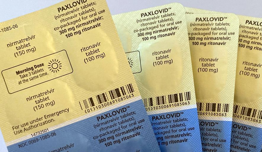 Doses of the anti-viral drug Paxlovid are displayed in New York, on Monday, Aug. 1, 2022. Pfizer&#39;s COVID-19 pill may provide little benefit for younger adults, while still reducing the risk of hospitalization and death for higher-risk seniors, according to an Israeli study published Wednesday, Aug 24, 2022. (AP Photo/Stephanie Nano)