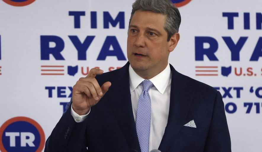 Rep. Tim Ryan, D-Ohio, running for an open U.S. Senate seat in Ohio, speaks to supporters after the polls closed on primary election day Tuesday, May 3, 2022, in Columbus, Ohio. When Democratic U.S. Rep. Tim Ryan spoke out against President Joe Biden’s student loan forgiveness plan this week, it marked a departure from some past statements and votes. The decision to oppose a same-party president comes as Ryan is running a U.S. Senate campaign with a pro-working class message against Republican JD Vance. (AP Photo/Jay LaPrete, File)