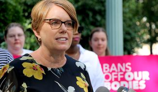North Carolina State Rep. Julie von Haefen, a Wake County Democrat, denounces the newly reinstated 20-week abortion ban in North Carolina at a news conference in Raleigh on Aug. 18, 2022. (AP Photo/Hannah Schoenbaum)