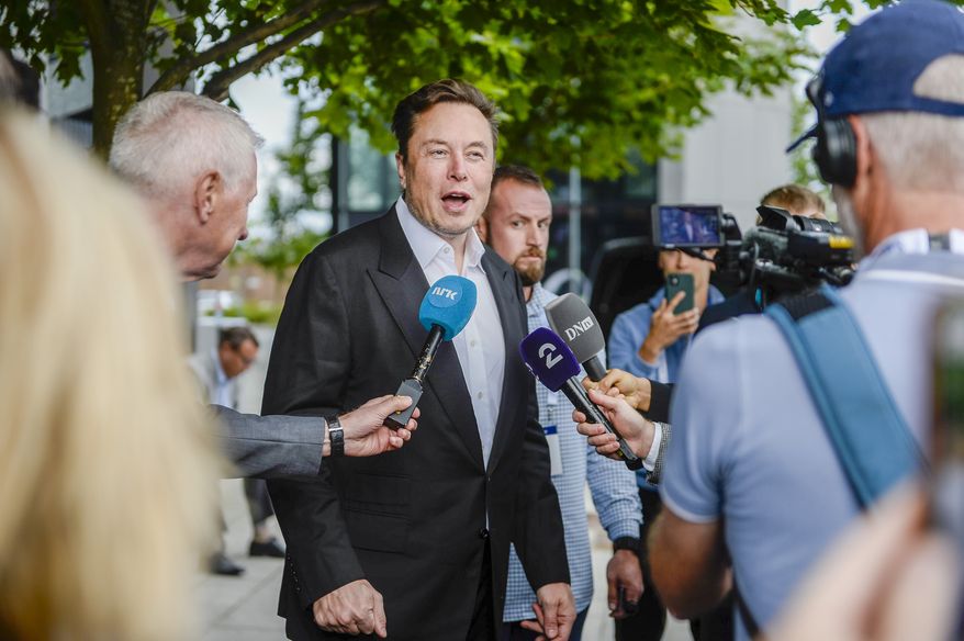 Tesla founder Elon Musk arrives to attend the ONS (Offshore Northern Seas) fair on sustainable energy in Stavanger, Norway, Monday, Aug. 29, 2022. (Carina Johansen/NTB Scanpix via AP)