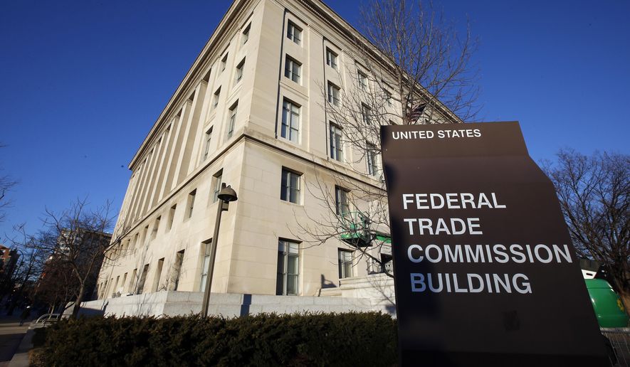 The Federal Trade Commission building in Washington pictured on Jan. 28, 2015. Federal regulators on Monday, Aug. 29, 2022, sued a data broker they accuse of selling sensitive geolocation data from millions of mobile devices, information that can be used to identify people and track their movements to and from sensitive locations, including reproductive health clinics, homeless shelters and places of worship. (AP Photo/Alex Brandon, File)