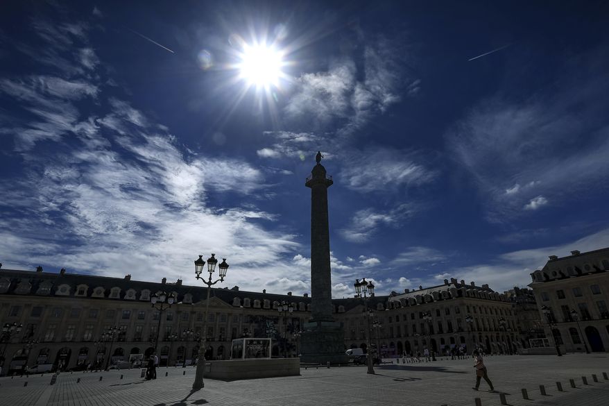 A view of Place Vendome, where the Ritz Hotel is located, in Paris, Monday Aug.22, 2022. It has been nearly 25 years since Princess Diana died in a high-speed car crash in Paris. The French doctor who treated her at the scene has recounted what happened. Dr. Frederic Mailliez told The Associated Press how he tried to save her on that night of Aug. 31, 1997. (AP Photo/Aurélien Morissard)