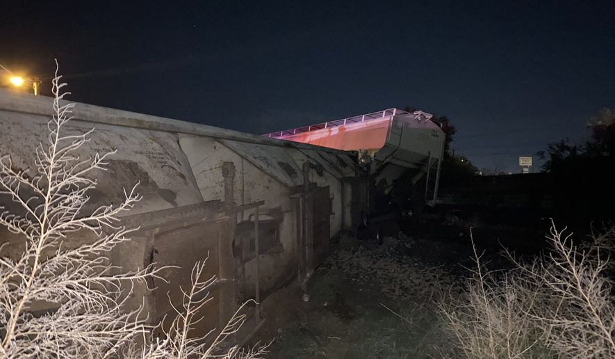 Two train cars derailed in El Paso, Texas, killing a conductor and hitting a gas line, which forced the evacuation of local residents. Track work had been being done Monday and a derailment device had been placed to protect workers from oncoming trains, which would be directed elsewhere. But the device wasn’t removed when required and train traffic could resume, according to the El Paso Police Department. (Photo courtesy of El Paso Fire Department)