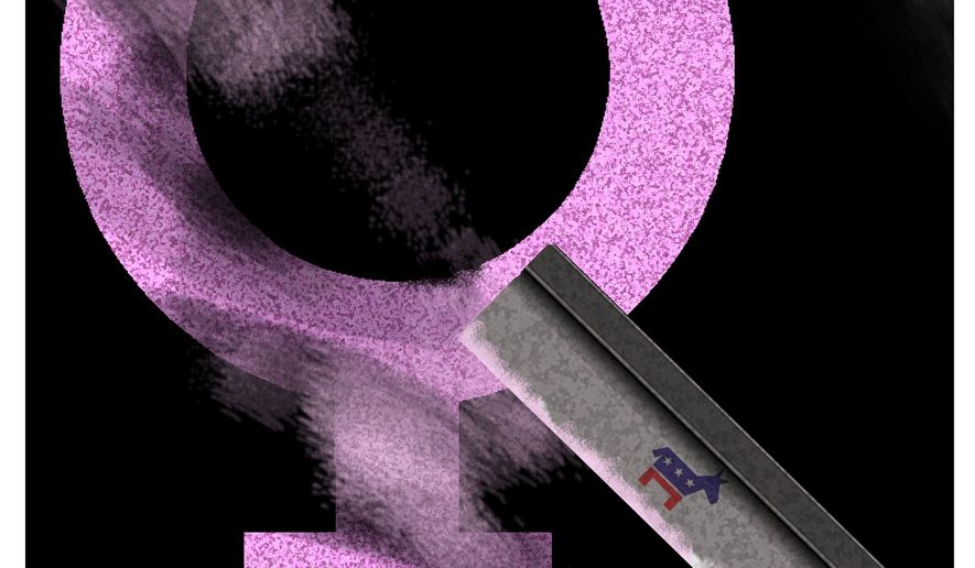 Illustration on the effort to &quot;erase&quot; womanhood by Alexander Hunter/The Washington Times