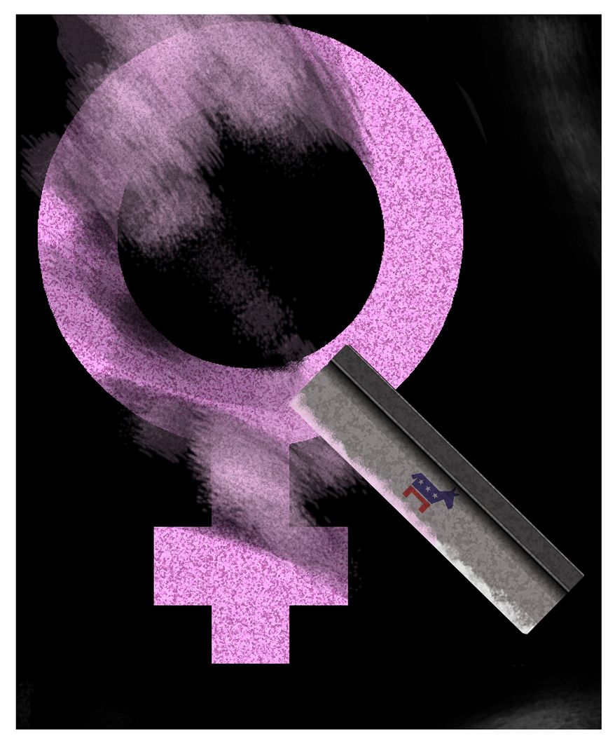 Illustration on the effort to &quot;erase&quot; womanhood by Alexander Hunter/The Washington Times