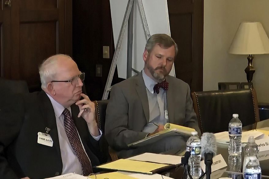 In this image from video released by the House Select Committee, John Eastman, a lawyer for former President Donald Trump, appears during a video deposition to the House select committee investigating the Jan. 6, 2021, attack on the U.S. Capitol at the hearing June 16, 2022, on Capitol Hill in Washington. Lawyers for Eastman said Wednesday, Aug. 31, they advised their client to assert attorney-client privilege and invoke his constitutional right to remain silent when testifying before a special grand jury investigating possible election interference in Georgia. (House Select Committee via AP, File)