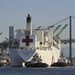 The USNS Mercy hospital ship enters the Port of Los Angeles, March 27, 2020. The Solomon Islands government on Wednesday, Aug. 31, 2022, asked countries to not send naval vessels to the South Pacific nation until approval processes are overhauled. The U.S. Navy hospital ship USNS Mercy is currently in Honiara. (AP Photo/Mark J. Terrill, File)