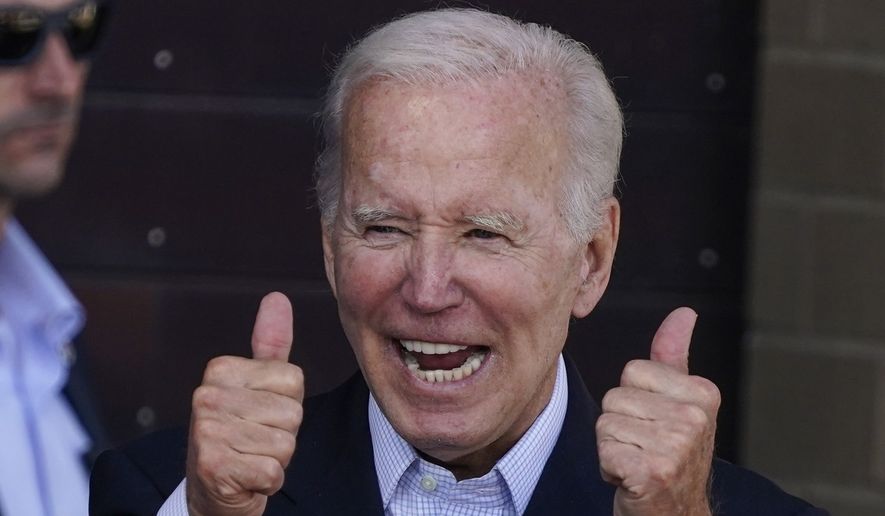 President Joe Biden gestures after speaking during an event at Henry Maier Festival Park in Milwaukee, Monday, Sept. 5, 2022. Biden is in Wisconsin this Labor Day to kick off a nine-week sprint to the crucial midterm elections. (AP Photo/Morry Gash)