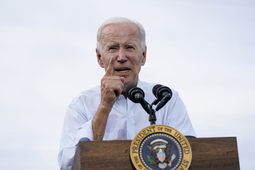 President Joe Biden speaks at a United Steelworkers of America Local Union 2227 event in West Mifflin, Pa., Monday, Sept. 5, 2022, to honor workers on Labor Day. (AP Photo/Susan Walsh)