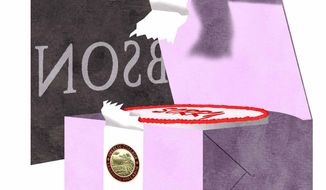Illustration on an apology from Oberlin College to Gibson Bakery by Alexander Hunter/The Washington Times
