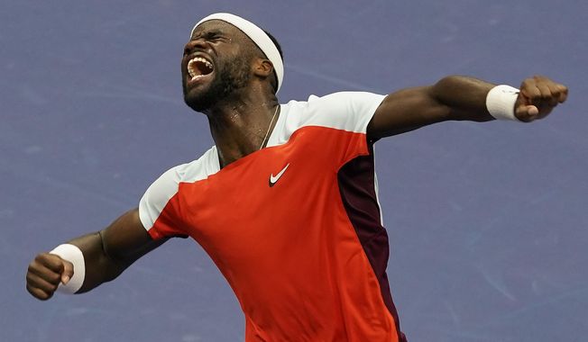 Frances Tiafoe, of the United States, reacts after defeating Andrey Rublev, of Russia, during the quarterfinals of the U.S. Open tennis championships, Wednesday, Sept. 7, 2022, in New York. (AP Photo/Seth Wenig) **FILE**