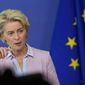 European Commission President Ursula von der Leyen speaks during a media conference at EU headquarters in Brussels, Wednesday, Sept. 7, 2022. European Union countries should set a price cap on Russian gas and seek &amp;quot;solidarity contribution&amp;quot; from European oil and gas companies making extraordinary profit from market volatility sparked by the war in Ukraine, European Commission President Ursula von der Leyen said Wednesday. (AP Photo/Virginia Mayo)