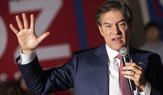 Dr. Mehmet Oz, a Republican candidate for U.S. Senate in Pennsylvania, speaks in Springfield, Pa., Thursday, Sept. 8, 2022. (AP Photo/Ryan Collerd)