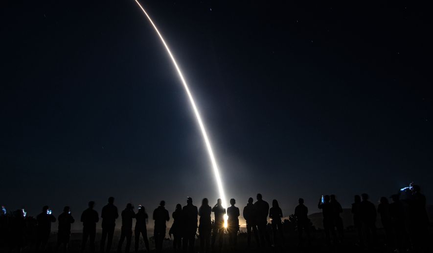 An Air Force Global Strike Command unarmed Minuteman III Intercontinental Ballistic Missile launches during an operational test at 1:13 A.M. PDT, Sept. 7 at Vandenberg Space Force Base, Calif. ICBM test launches demonstrate that the U.S. ICBM fleet is relevant, essential and key to leveraging dominance in an era of strategic competition. (U.S. Air Force photo by Airman 1st Class Ryan Quijas)