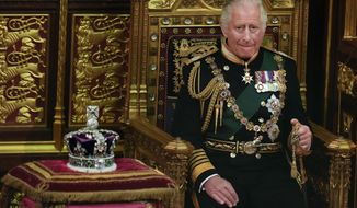Prince Charles is seated next to the Queen&#39;s crown during the State Opening of Parliament, at the Palace of Westminster in London, May 10, 2022. Queen Elizabeth II did not attend the opening of Parliament amid ongoing mobility issues. Prince Charles has been preparing for the crown his entire life. Now, that moment has finally arrived. Charles, the oldest person to ever assume the British throne, became king on Thursday Sept. 8, 2022, following the death of his mother, Queen Elizabeth II. (AP Photo/Alastair Grant, Pool, File)