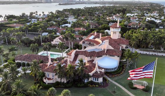 This is an aerial view of former President Donald Trump&#39;s Mar-a-Lago estate, Aug. 10, 2022, in Palm Beach, Fla. The discovery of hundreds of classified records at Donald Trump&#39;s home has thrust U.S. intelligence agencies into a familiar and uncomfortable role as the foil of a former president who demanded they support his agenda and at times accused officers of treason. (AP Photo/Steve Helber, File)