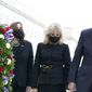 President Joe Biden, first lady Jill Biden, Vice President Kamala Harris and her husband Douglas Emhoff, participate in a wreath ceremony on the 20th anniversary of the terrorist attacks at the Pentagon in Washington, Saturday, Sept. 11, 2021, standing at the National 9/11 Pentagon Memorial site, which commemorates the lives lost at the Pentagon and onboard American Airlines Flight 77. With the President, not shown, are Secretary of Defense Lloyd Austin and Joint Chiefs Chairman Gen. Mark Milley and his wife Hollyanne Milley. (AP Photo/Alex Brandon, File)