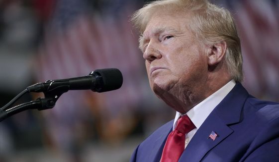 Former President Donald Trump speaks at a rally in Wilkes-Barre, Pa., Sept. 3, 2022. (AP Photo/Mary Altaffer) ** FILE **