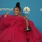 Lizzo poses in the press room with the award for outstanding competition program for &amp;quot;Lizzo&#39;s Watch Out For The Big Grrrls&amp;quot; at the 74th Primetime Emmy Awards on Monday, Sept. 12, 2022, at the Microsoft Theater in Los Angeles. (AP Photo/Jae C. Hong)