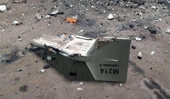 This undated photograph released by the Ukrainian military&#39;s Strategic Communications Directorate shows the wreckage of what Kyiv has described as an Iranian Shahed drone downed near Kupiansk, Ukraine. Ukraine&#39;s military claimed Tuesday, Sept. 13, 2022, for the first time that it encountered an Iranian-supplied suicide drone used by Russia on the battlefield, showing the deepening ties between Moscow and Tehran as the Islamic Republic&#39;s tattered nuclear deal with world powers hangs in the balance. (Ukrainian military&#39;s Strategic Communications Directorate via AP)