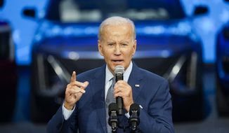 President Joe Biden speaks at the North American International Auto Show in Detroit, Wednesday, Sept. 14, 2022. (AP Photo/Paul Sancya)