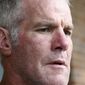 Former NFL quarterback Brett Favre speaks to the media in Jackson, Miss., Oct. 17, 2018. The governor of Mississippi in 2017 was “on board” with a plan for a nonprofit group to pay Brett Favre more than $1 million in welfare grant money so the retired NFL quarterback could help fund a university volleyball facility, according to a text message between Favre and the director of the nonprofit in court documents filed Monday, Sept. 12, 2022. (AP Photo/Rogelio V. Solis) **FILE**