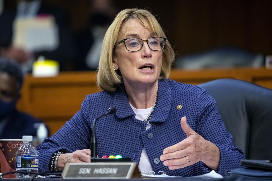Sen. Maggie Hassan, D-N.H., speaks during a Senate Health, Education, Labor, and Pensions Committee hearing on Capitol Hill in Washington, Sept. 30, 2021. Hassan is seeking a second term in 2022. (Shawn Thew/Pool via AP) **FILE**