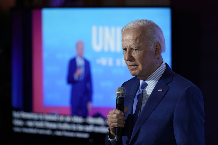 President Joe Biden speaks during the United We Stand Summit in the East Room of the White House in Washington, Thursday, Sept. 15, 2022. The summit is aimed at combating a spate of hate-fueled violence in the U.S., as he works to deliver on his campaign pledge to "heal the soul of the nation." (AP Photo/Susan Walsh)