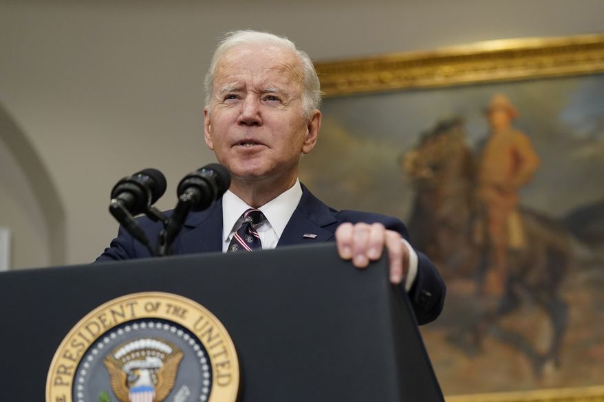 President Joe Biden speaks about a counterterrorism raid carried out by U.S. special forces that killed top Islamic State leader Abu Ibrahim al-Hashimi al-Qurayshi in northwestern Syria, Feb. 3, 2022, in the Roosevelt Room of the White House in Washington. Biden and top national security officials have cited the recent strike killing al-Qaida head Ayman al-Zawahri as evidence that America maintains an “over-the-horizon” counterterrorism capacity in Afghanistan after the withdrawal. (AP Photo/Patrick Semansky) **FILE**