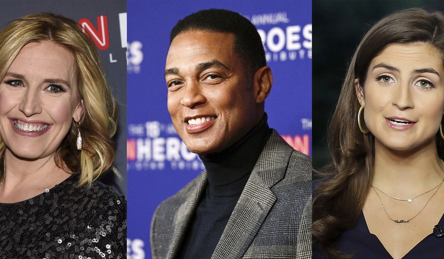 This combination of photos shows Poppy Harlow at the 11th annual CNN Heroes: An All-Star Tribute at the American Museum of Natural History in New York on Dec. 17, 2017, left, CNN news anchor Don Lemon at the 15th annual CNN Heroes All-Star Tribute at the American Museum of Natural History on New York on Dec. 12, 2021, center, and CNN White House correspondent Kaitlan Collins during a live shot in front of the White House in Washington on  July 25, 2018. CNN says it is scrapping its “New Day” morning show for a revamped program that will be hosted by Harlow, Lemon, Harlow and Collins, set to debut later this year. (AP Photo)