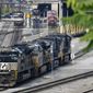 Norfolk Southern locomotives are moved in the Conway Terminal in Conway, Pa., Thursday, Sept. 15, 2022. (AP Photo/Gene J. Puskar)