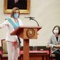 In this Taiwan Presidential Office photo, U.S. House Speaker Nancy Pelosi speaks during a meeting with Taiwanese President Tsai Ing-wen, right, in Taipei, Taiwan, on Aug. 3, 2022. China&#39;s Foreign Ministry accused the United States of violating its commitment to the “one-China” principle and interfering in internal Chinese affairs on Thursday, Sept. 15, 2022, after the U.S. Senate Foreign Relations Committee approved a new bill that could significantly increase American defense support for the island of Taiwan. (Taiwan Presidential Office via AP, File)