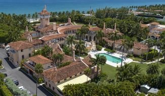 President Donald Trump&#39;s Mar-a-Lago estate in Palm Beach, Fla., Aug. 31, 2022. A document purporting to be from the U.S. government and claiming the Treasury Department had information related to the search at Mar-a-Lago was a fabrication. A review of court documents and interviews by The Associated Press shows identical documents were filed in a separate case brought by a federal inmate at a prison medical center in North Carolina.(AP Photo/Steve Helber)