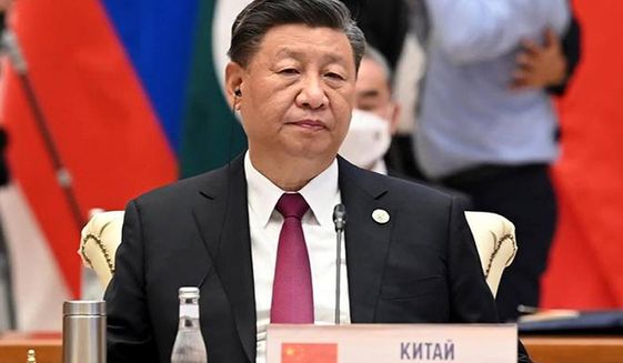 In this handout photo released by Uzbekistan Foreign Ministry, Chinese President Xi Jinping attends the Shanghai Cooperation Organization (SCO) summit in Samarkand, Uzbekistan, Friday, Sept. 16, 2022. (Uzbekistan Presidential Press Service via AP)
