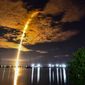 A SpaceX Falon 9 rocket is launched Sunday, Sept. 18, 2022, from Launch Complex 40 at Cape Canaveral Space Force Station, in Cape Canaveral, Fla. (Malcolm Denemark/Florida Today/Florida Today via AP)