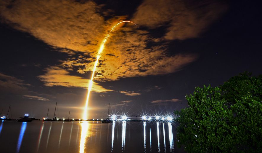 A SpaceX Falon 9 rocket is launched Sunday, Sept. 18, 2022, from Launch Complex 40 at Cape Canaveral Space Force Station, in Cape Canaveral, Fla. (Malcolm Denemark/Florida Today/Florida Today via AP)