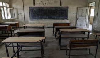 A classroom of a Hazara Shiite school sits empty in Kabul, Afghanistan, Sunday, July 31, 2022. Taliban authorities Saturday, Sept. 10, 2022, shut down girls schools above the sixth grade in eastern Afghanistan&#39;s Paktia province that had been briefly opened after a recommendation by tribal elders and school principals, according to witnesses and social media posts. (AP Photo/Ebrahim Noroozi)