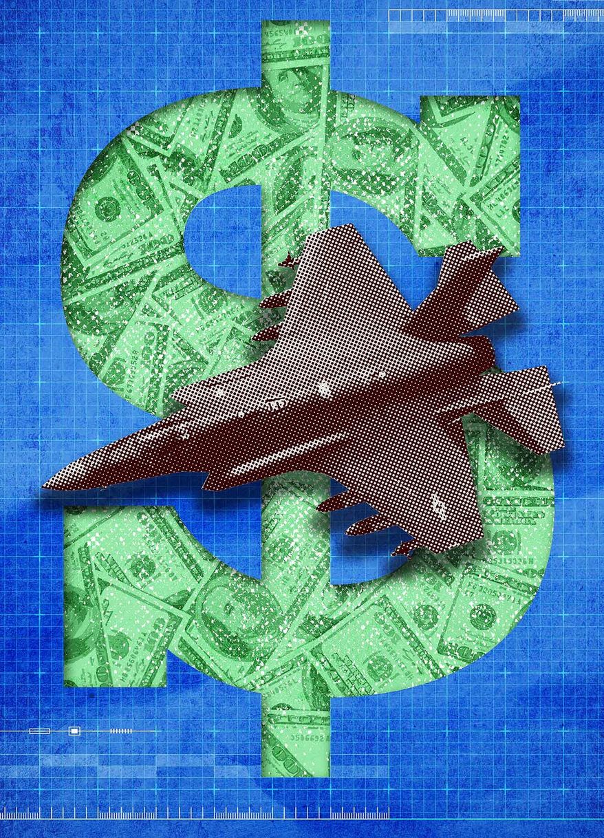 Illustration on who pays for the F-35 engine replacements by Greg Groesch/The Washington Times