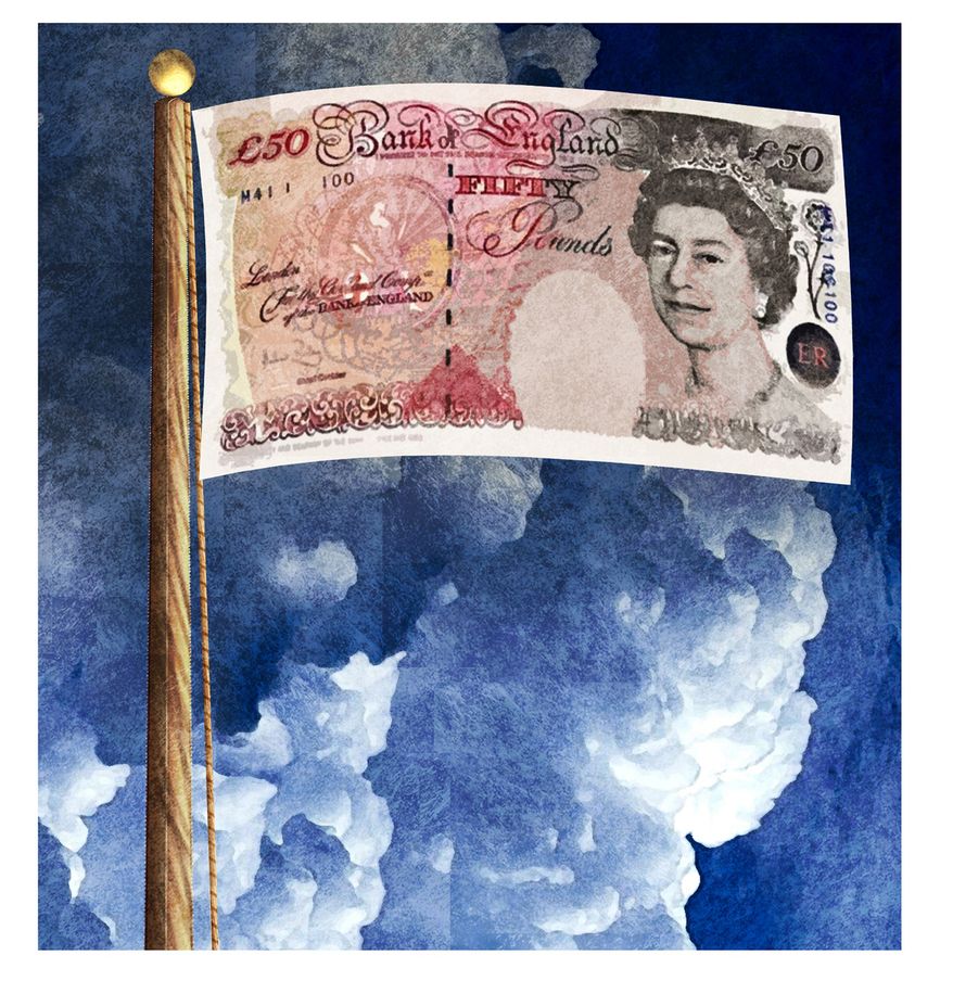 Illustration on the benefits of retaining Queen Elizabeth&#x27;s image on British currency by Alexander Hunter/The Washington Times