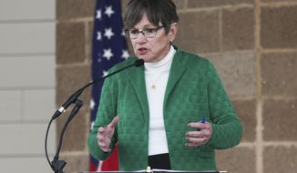 Kansas Gov. Laura Kelly speaks during a debate in her race for reelection at the Kansas State Fair, Saturday, Sept. 10, 2022, in Hutchinson, Kansas. The Democratic governor says she&#39;s confident that a majority of Kansas voters are with her in opposing a proposed anti-abortion amendment to the Kansas Constitution after it was rejected in August. (AP Photo/John Hanna)