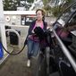 Jennifer Quinn fills her SUV at a gas station Monday, March 7, 2022, in Needham, Mass. The average price of regular gasoline nationwide is up slightly Wednesday, Sept. 21, from a day earlier, the first time prices have climbed in 99 days. (AP Photo/Steven Senne) ** FILE **