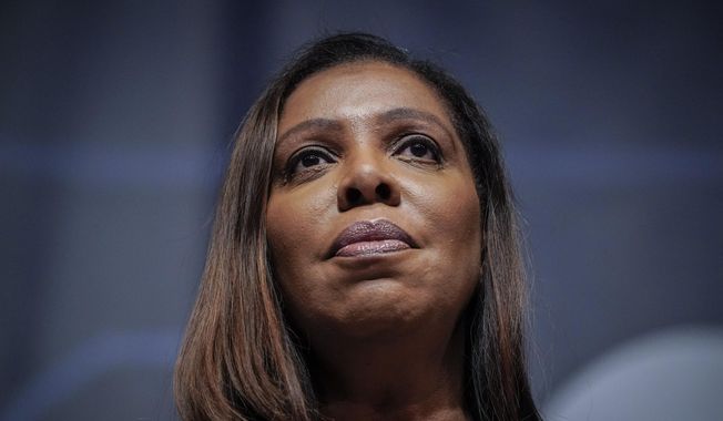 New York State Attorney General Letitia James speaks during the New York State Democratic Convention on Feb. 17, 2022, in New York. New York’s attorney general sued former President Donald Trump and his company on Wednesday, Sept. 21, 2022, alleging business fraud involving some of their most prized assets, including properties in Manhattan, Chicago and Washington, D.C. (AP Photo/Seth Wenig, File)