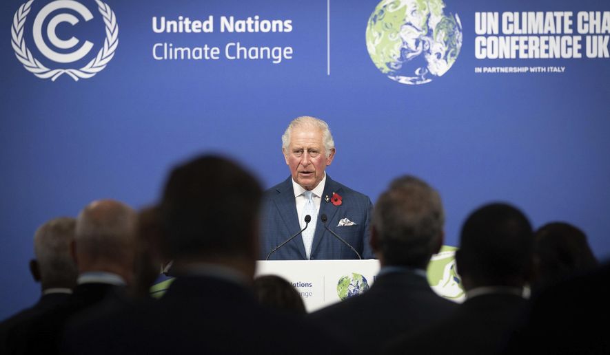 Britain&#39;s then-Prince Charles addresses a Commonwealth Leaders&#39; Reception, at the COP26 Summit, at the SECC in Glasgow, Scotland, Nov. 2, 2021. Now that he&#39;s monarch, King Charles III — one of Britain&#39;s most prominent environmental voices — will have to be more careful with his words. (Stefan Rousseau/Pool Photo via AP)