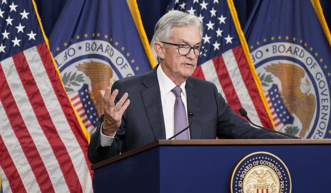 Federal Reserve Chair Jerome Powell speaks at a news conference Wednesday, Sept. 21, 2022, at the Federal Reserve Board Building, in Washington. (AP Photo/Jacquelyn Martin) ** FILE **